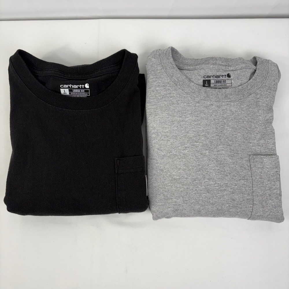 Carhartt K87 Men's Tall Loose Fit Pocket T-Shirt Bundle Black Heather Grey Large